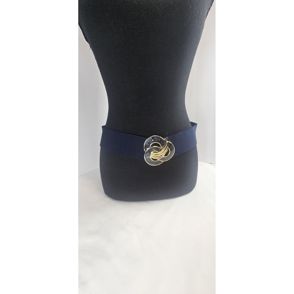 Vtg Day-Lor Women's Navy Elastic Waist‎ Belt Enamel Buckle Red Blue Beige Knot